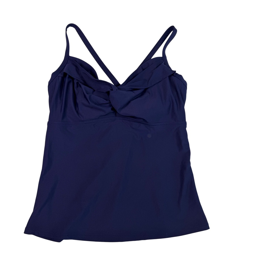 Athleta Aqualuxe Twist Tankini Navy Blue Swim Top Adjustable Straps 36D/DD